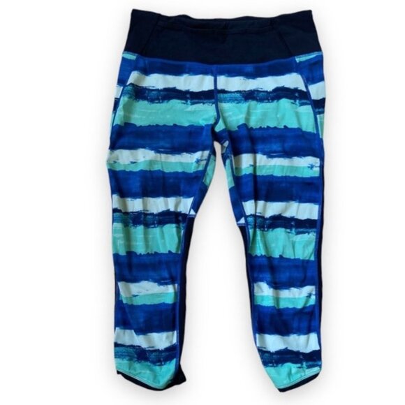 Lululemon Pace Pusher Crop Luxtreme Brush Strokes Harbor Blue Menthol Deep Navy - Picture 8 of 11